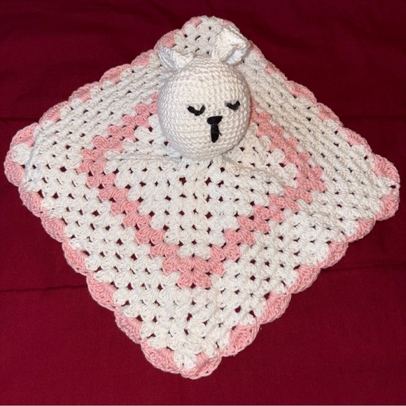 None Other - Hand-Crochet Baby Lovey Blanket with Bunny Design